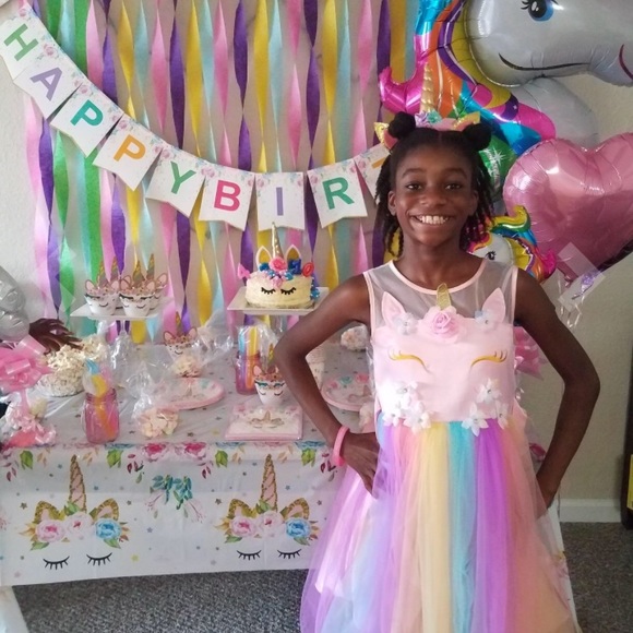 🦄 Rainbow Unicorn Princess Tulle Summer Dress 🦄 - Picture 2 of 7